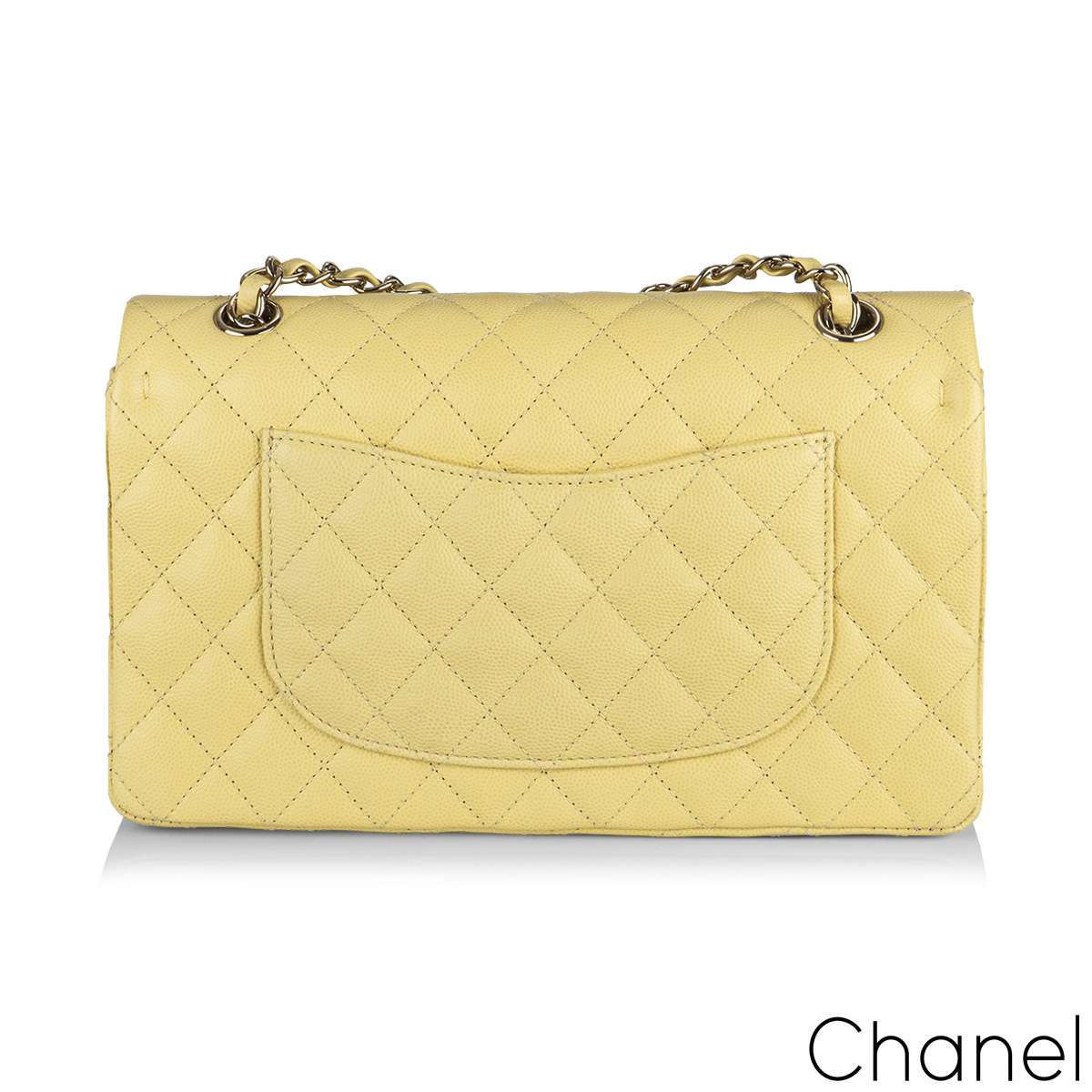 Chanel Yellow Quilted Caviar Classic Double Flap Small Gold